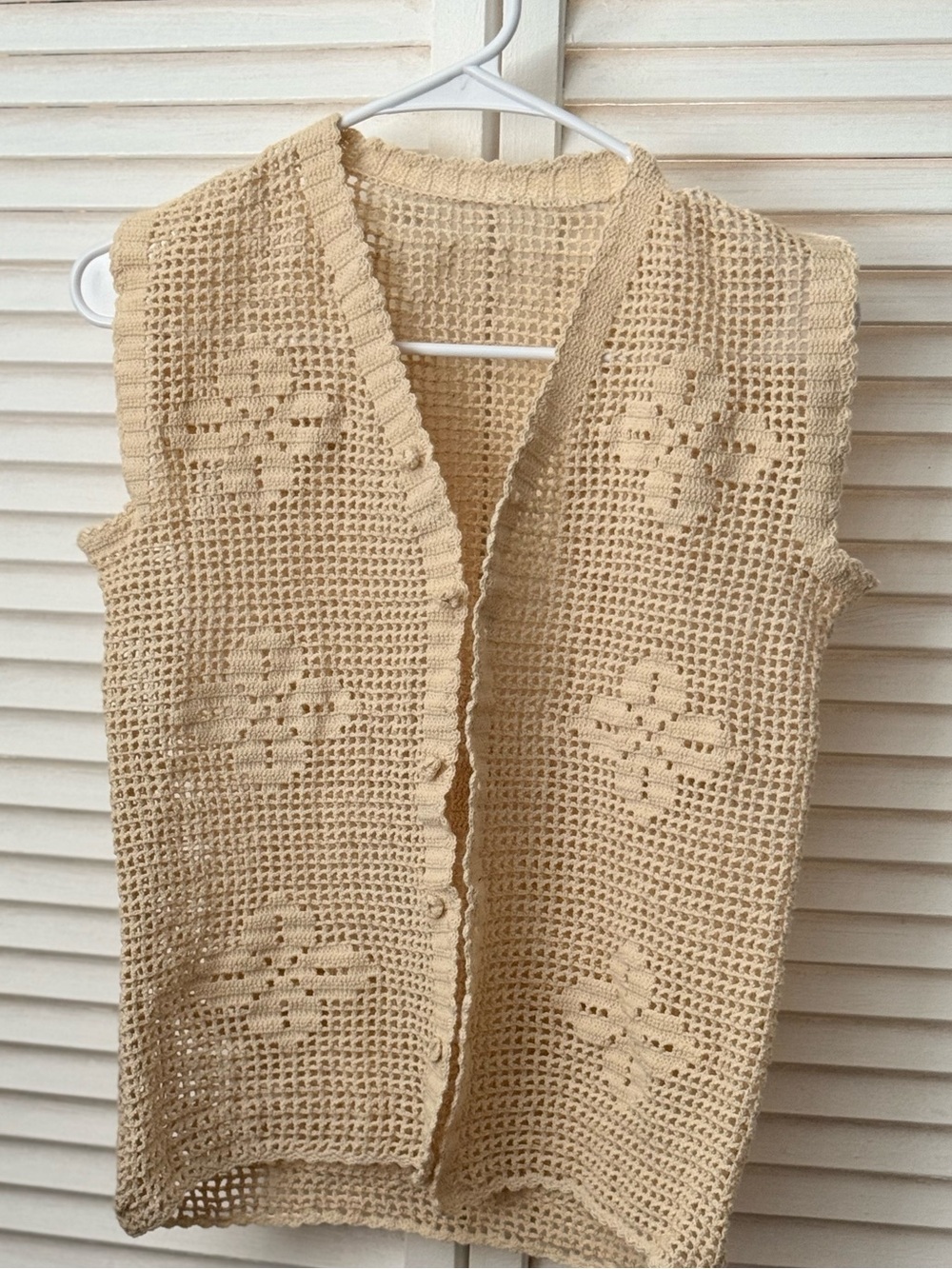 Granny Crochet Handmade Folk Boho Indie Womens Beige Button up Vest